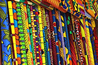 Traditional Kente cloth on sale on the streets of Accra, Ghana