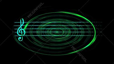 Cyan Shiny Musical Pentagram curving in a Ondulate Sound Waves