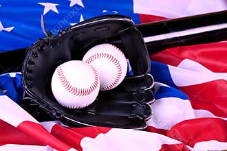 Baseball Equip on American Flag