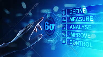 Six Sigma, Lean manufacturing, quality control and industrial process improving concept.