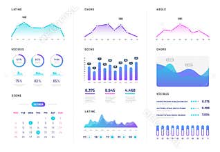 Ui dashboard. Modern infographic with gradient finance graphs, statistics chart and column diagrams. Analysis internet