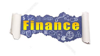 The text finance behind torn white paper