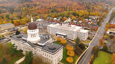 Capitol building state house Augusta Maine autumn season aerial