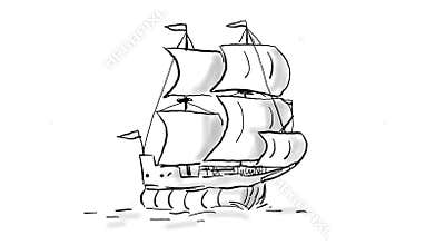 Spanish Galleon Ship Sailing Drawing 2D Animation