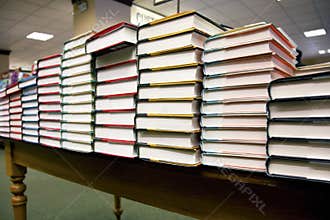 Stack of books at bookstore
