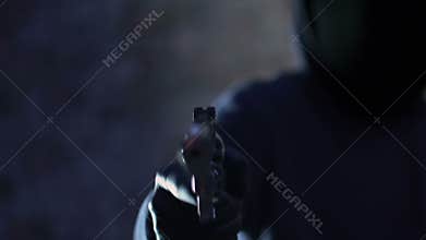 Unrecognizable person aiming gun at victim, murder-for-hire, criminality level