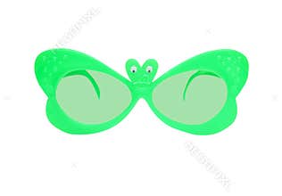 Green plastic sunglasses in butterfly shape isolated on white background