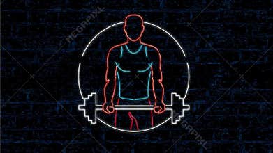 Athlete Lifting Barbell Neon Sign 2D Animation