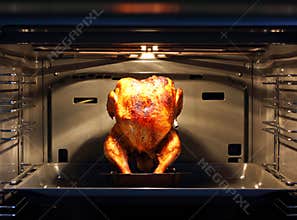 Roasted chicken in a clean oven