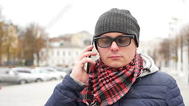 Blind Man With Blindness Using Digital Assistant On Smartphone