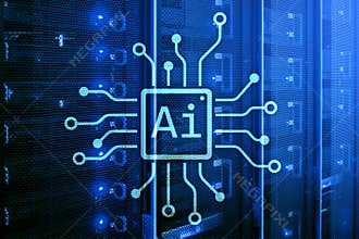 AI, Artificial intelligence, automation and modern information technology concept on virtual screen