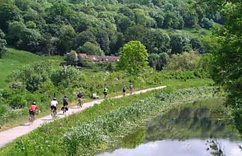 Cyclists along a canal