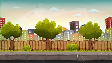 Seamless street city with parallax effect