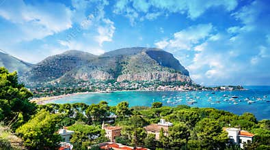 Gulf of Mondello and Monte Pellegrino, Palermo, Sicily island, Italy