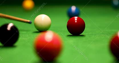Snooker game shot - aiming the cue ball
