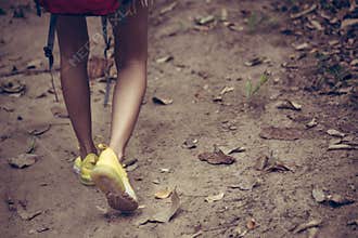 Hikes and backpacker close up woman shoes hiking