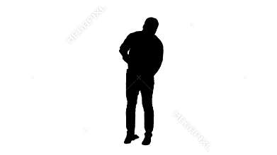 Silhouette Floor care and cleaning services. Casual man cleaning the floor and showing thumb up gesture.