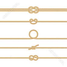 Set of different Nautical rope knots. Decoration elements on white background. EPS 10