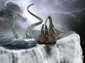 Tall Sailing Ship, World Edge, Sea Monster