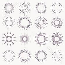 Vintage sunburst. Bursting rays sunrise firework starburst blast burst sunset star light ray radiant spark hand drawn