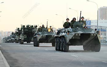 Russian army military vehicles in downtown Moscow