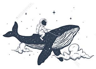 Astronaut and whale in the clouds