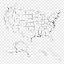 Blank map United States of America. High quality map of USA with federal states on transparent background for your web site design