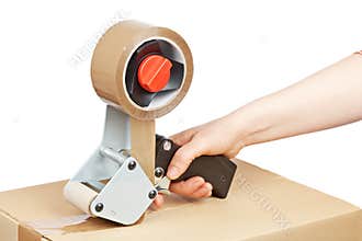 Packaging tape dispenser and shipping box