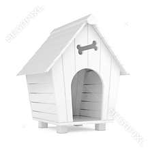 White Cartoon Dog House in Clay Style. 3d Rendering