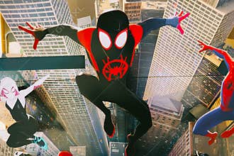 A beautiful standee of a movie called Spider-Man into the Spider-verse display at the cinema to promote the movie