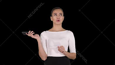 Woman shouting and argue on the phone, Alpha Channel