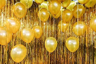 Close up and abstract of vintage gold balloons for background and texture - used in background for party celebration
