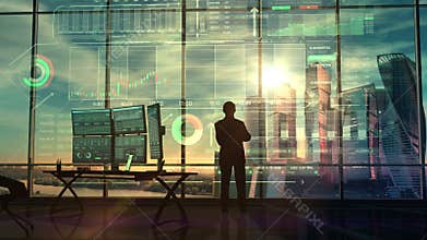 Successful trader and infographics in augmented reality