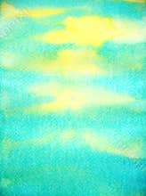 Abstract blue color sun sky water sea ocean wave mountain range watercolor painting illustration design hand drawing