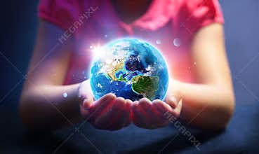 Child Hold World - Magic Of Life - Earth Day Concept -