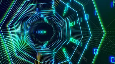 Futuristic seamless technology cyberspace tunnel with information stream loop