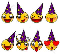 Smiley face emoticons birthday illustrations set