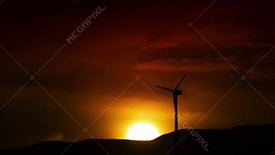 Time Lapse Sunrise with Single Wind Turbine - 3D Animation