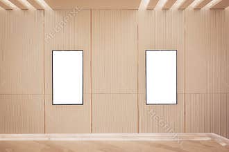 Two movie poster light box or Display frame cinema lightbox or billboards with white blank space along the walkway in modern