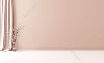 Wall mock up in empty interior background, room with pastel peach color wall