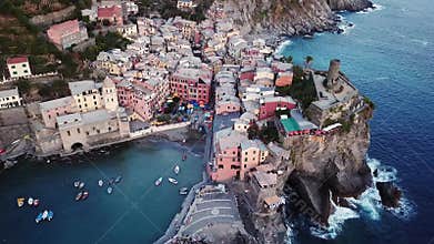 Aerial view of Vernazza in Cinque Terre Italy