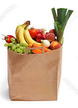 Bag full of healthy fruits and vegetables