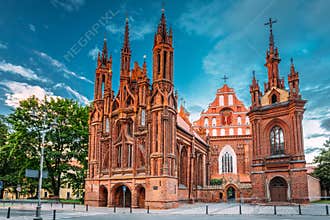 Vilnius, Lithuania. View Of Roman Catholic Church Of St. Anne And Church Of St. Francis And St. Bernard In Old Town In