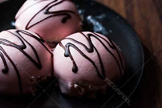 Pink Princess Cream Cake with Almond Paste / Marzipan and Chocolate Sauce.