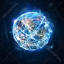 Concept of global internet connection network . World provided by Nasa