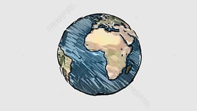 Cartoon marker drawn planet earth globe spin on white blackboard background seamless endless loop animation - new