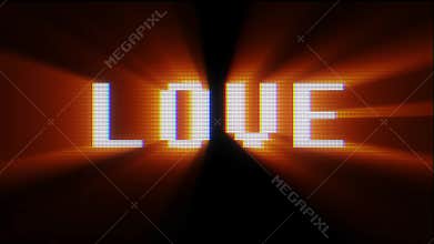 Retro digital font love word text on old tv lcd glitch interference screen animation seamless loop .. New quality