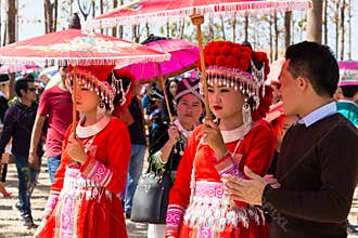 Vientiane Capital, Laos - November 2017: Hmong Girl wearing the Hmong traditional clothes during the Hmong New Year celebration in