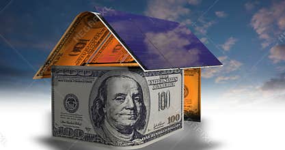 The concept of alternative energy sources, solar panels on the roof of the house with a beautiful cloudy sky, time laps