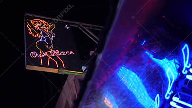 Colorful Neon Lightings at Soi Cowboy - Popular Sexual Tourism Street. 4K. Bangkok, Thailand - 20 NOV 2017.